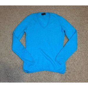 100% CASHMERE CHARTER CLUB LUXURY Blue V Neck Sweater Basic Casual Minimal SMALL
